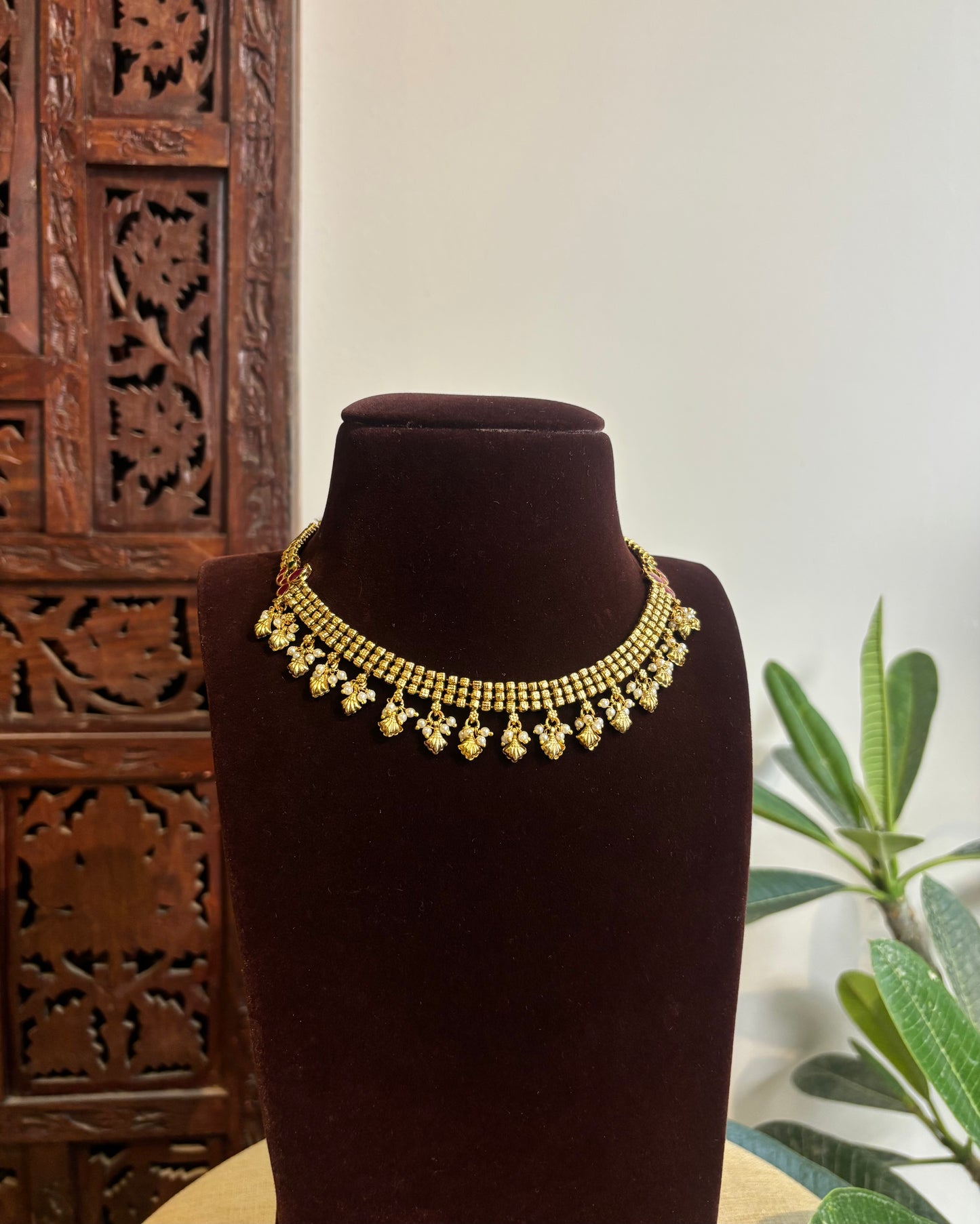 Antique Finish Jadau Pearl Necklace Set with Matching Earrings | NC419
