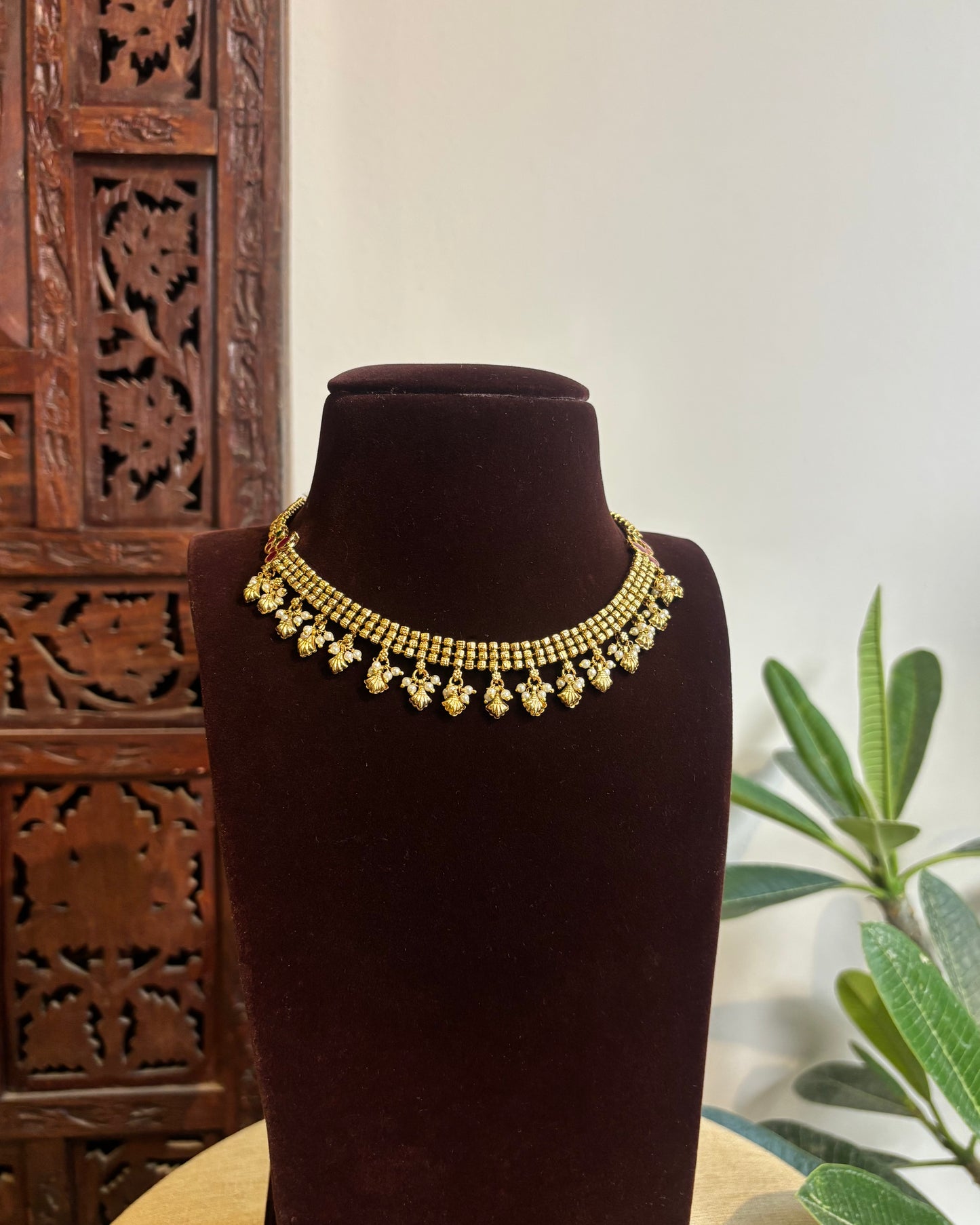 Antique Finish Jadau Pearl Necklace Set with Matching Earrings | NC419