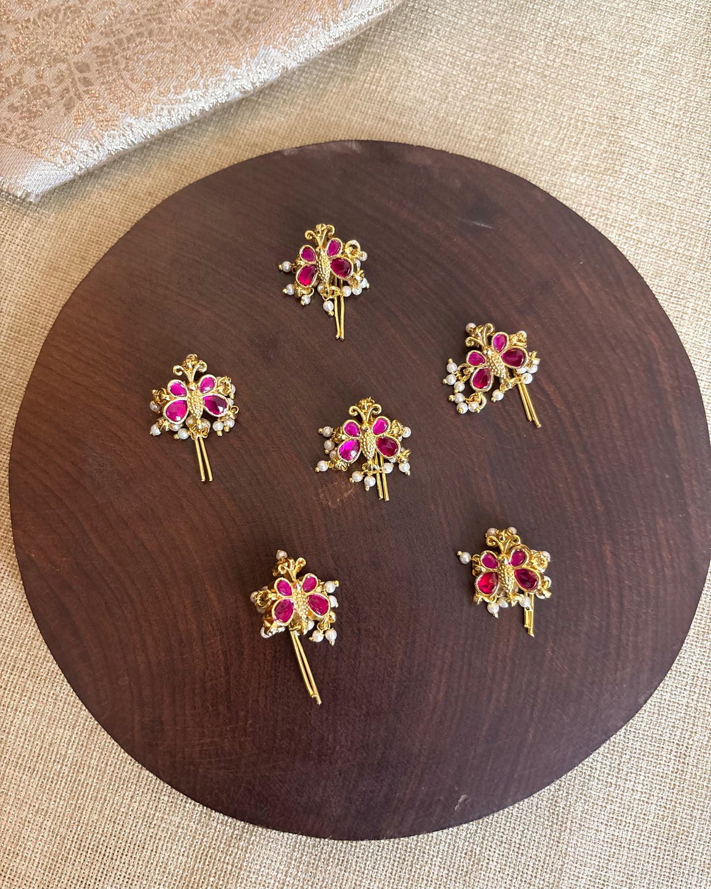 Butterfly Jadau Kundan Hair Pin with Pearl Drops | HA142