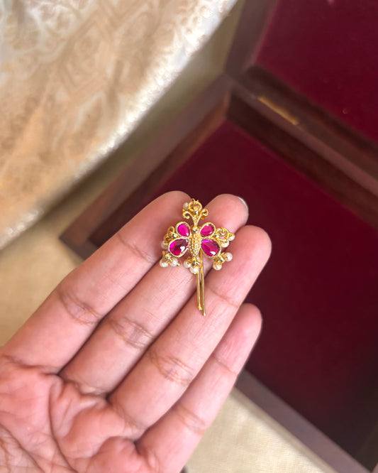 Butterfly Jadau Kundan Hair Pin with Pearl Drops | HA142