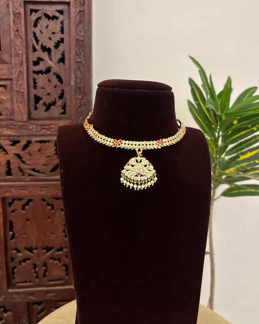 Vintage Impon Necklace  –  Ruby & White | NC613