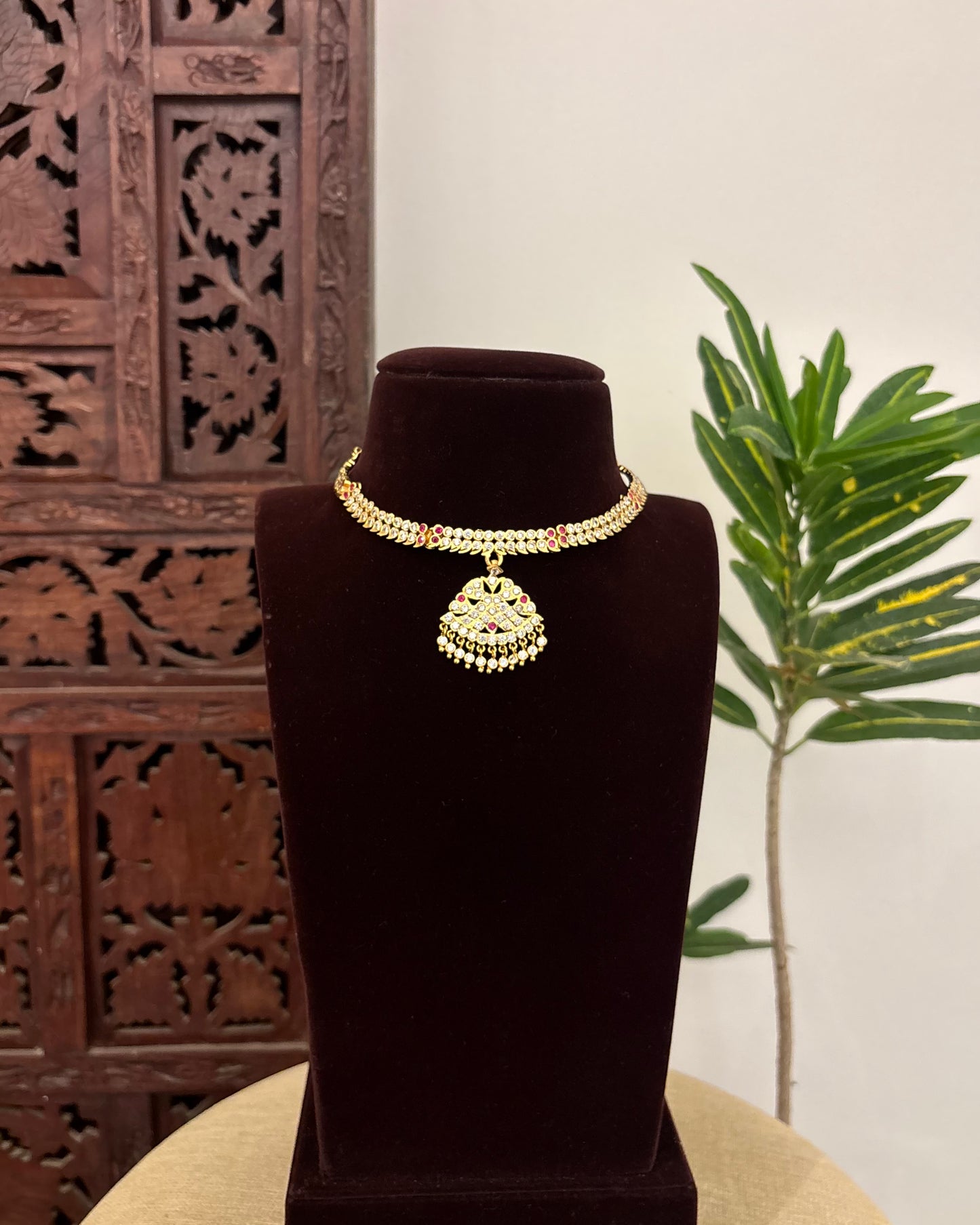 Vintage Impon Necklace  –  Ruby & White | NC613