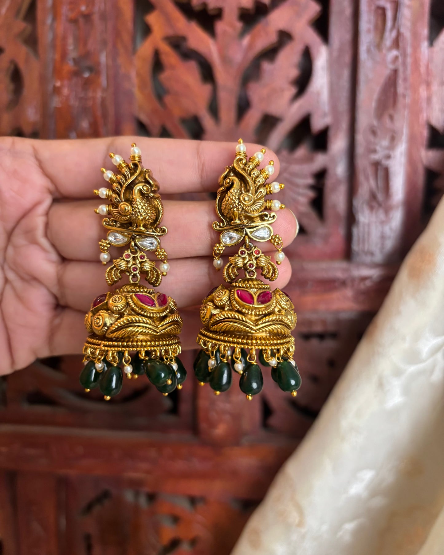 Antique Finish Peacock Jhumkas | ER088