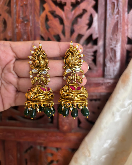 Antique Finish Peacock Jhumkas | ER088
