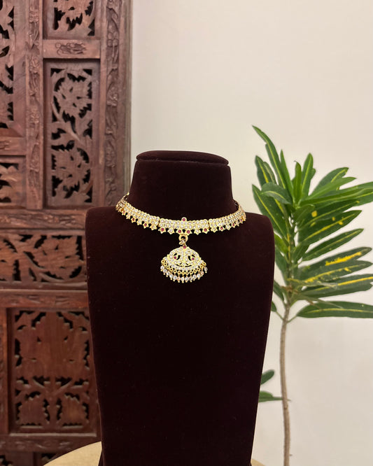 Vintage Impon Necklace  –  Ruby & White | NC614