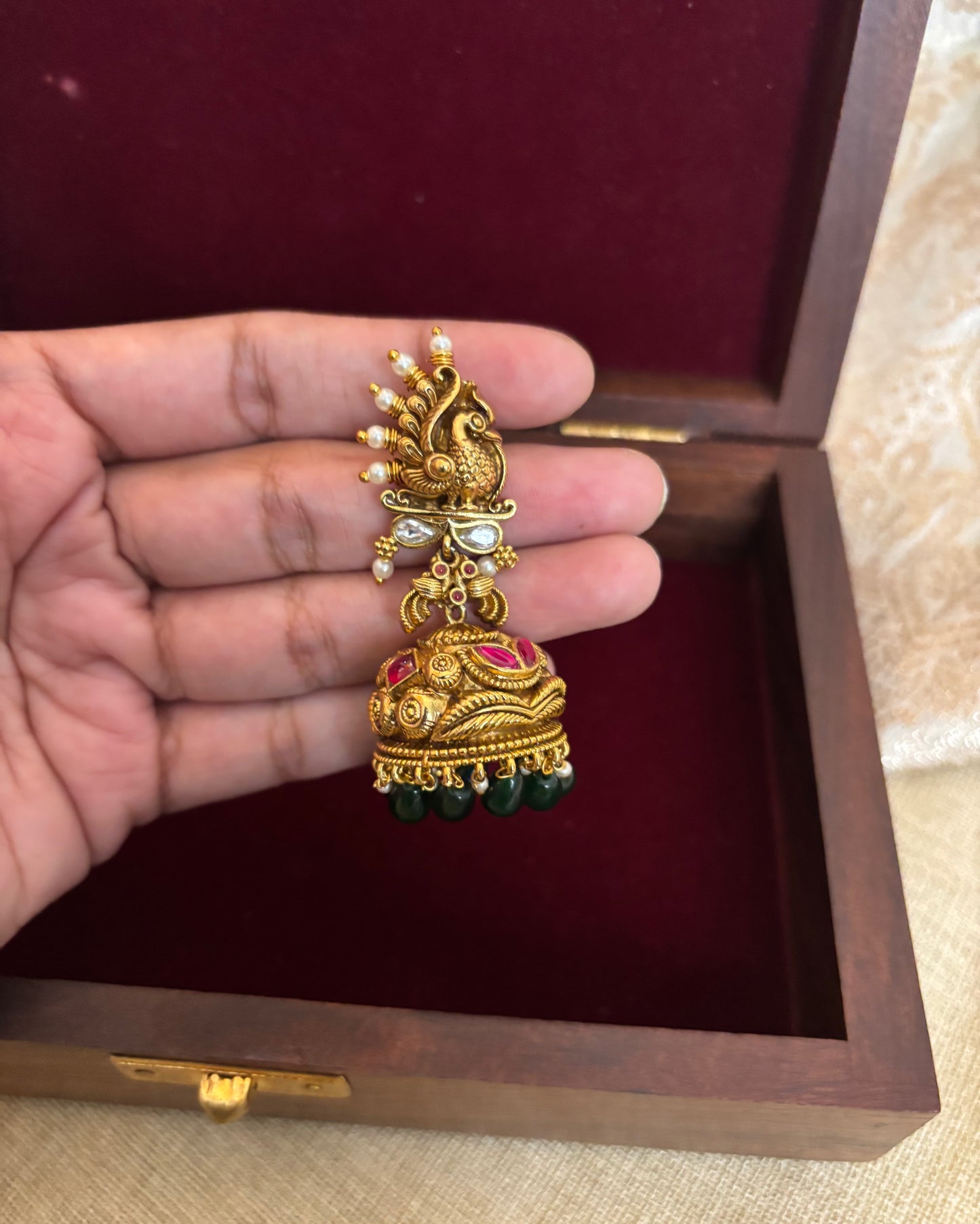 Antique Finish Peacock Jhumkas | ER088