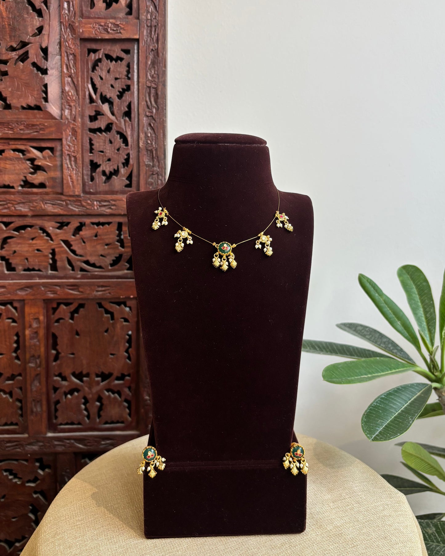 Jadau Kundan Invisible Chain Necklace with Earrings | NC416