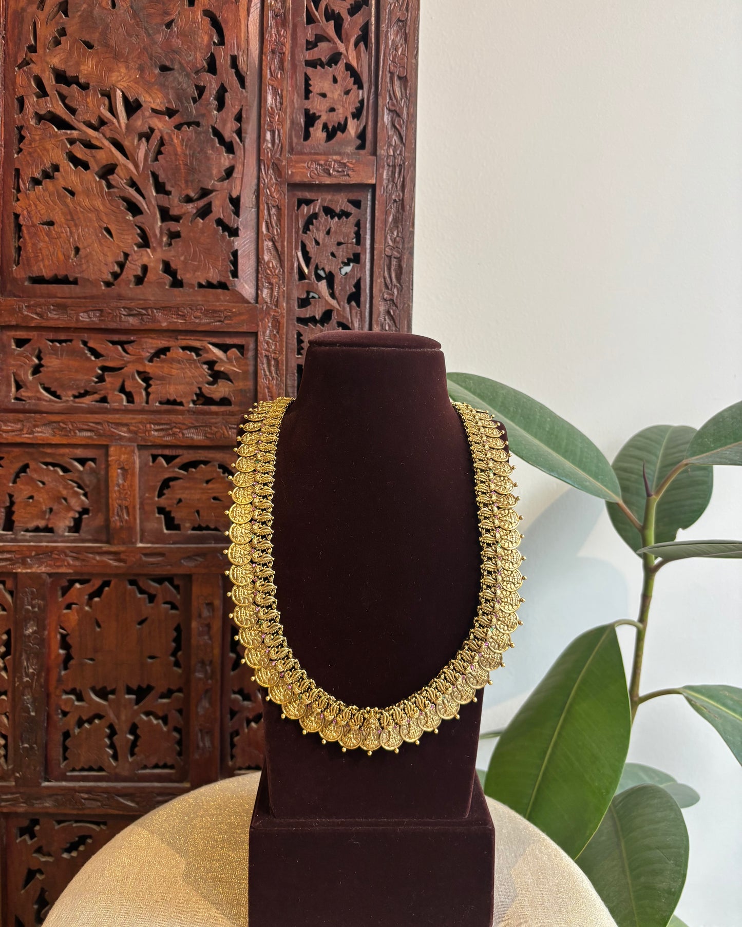 Lakshmi Peacock Kaasu Haram with Kundan Detailing  | NC304