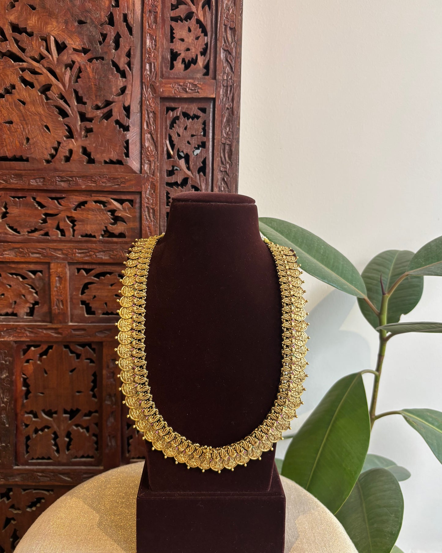 Lakshmi Peacock Kaasu Haram with Kundan Detailing  | NC304