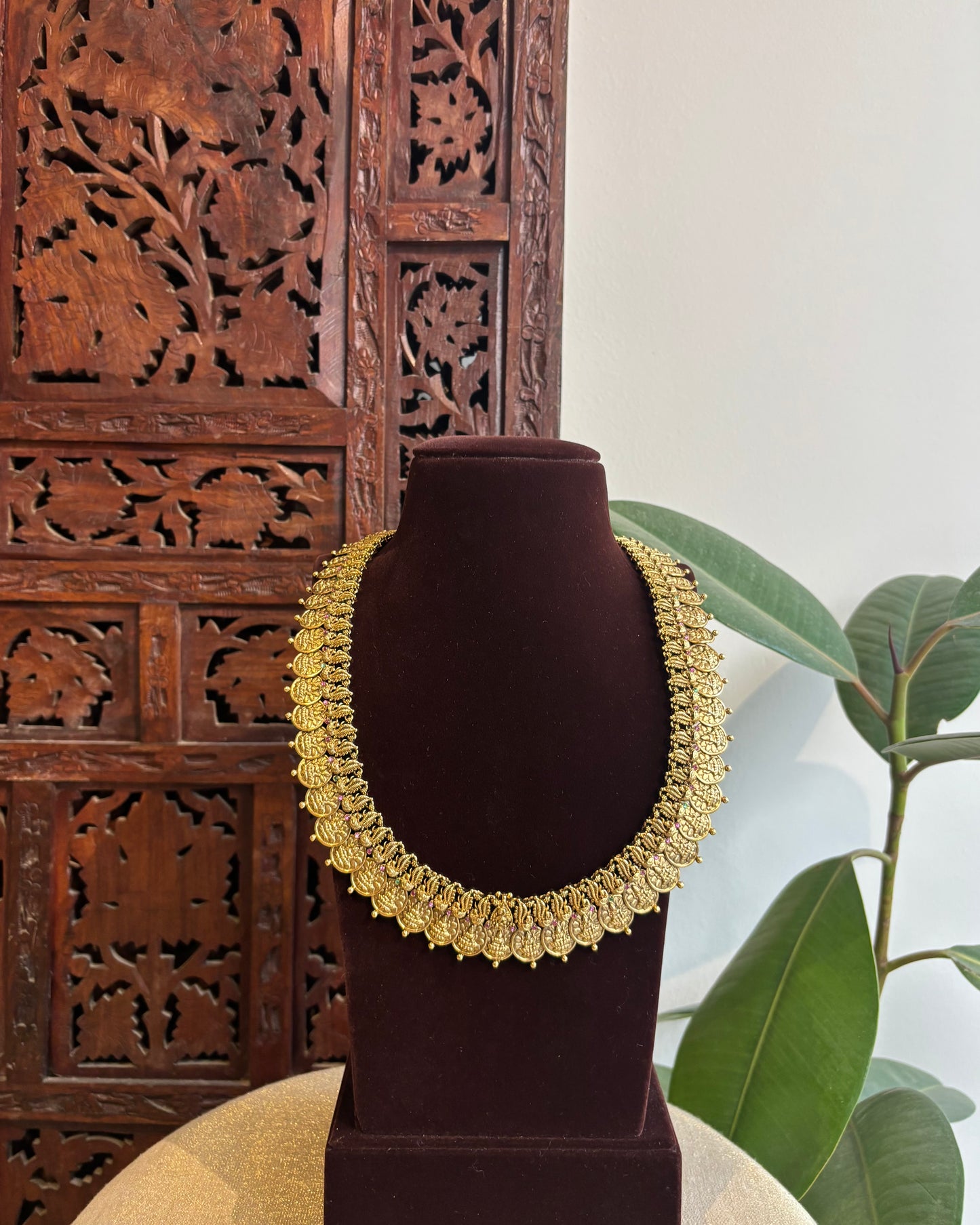 Lakshmi Peacock Kaasu Haram with Kundan Detailing  | NC304