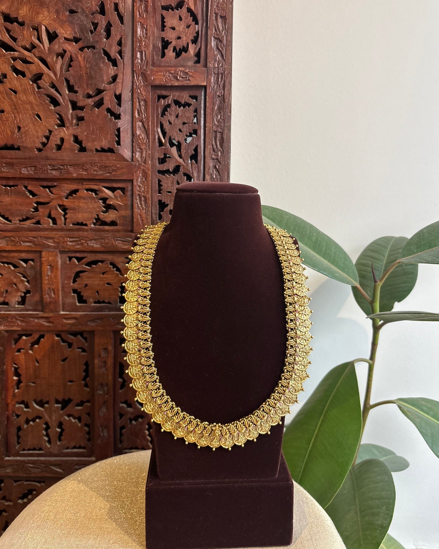 Lakshmi Peacock Kaasu Haram with Kundan Detailing  | NC304