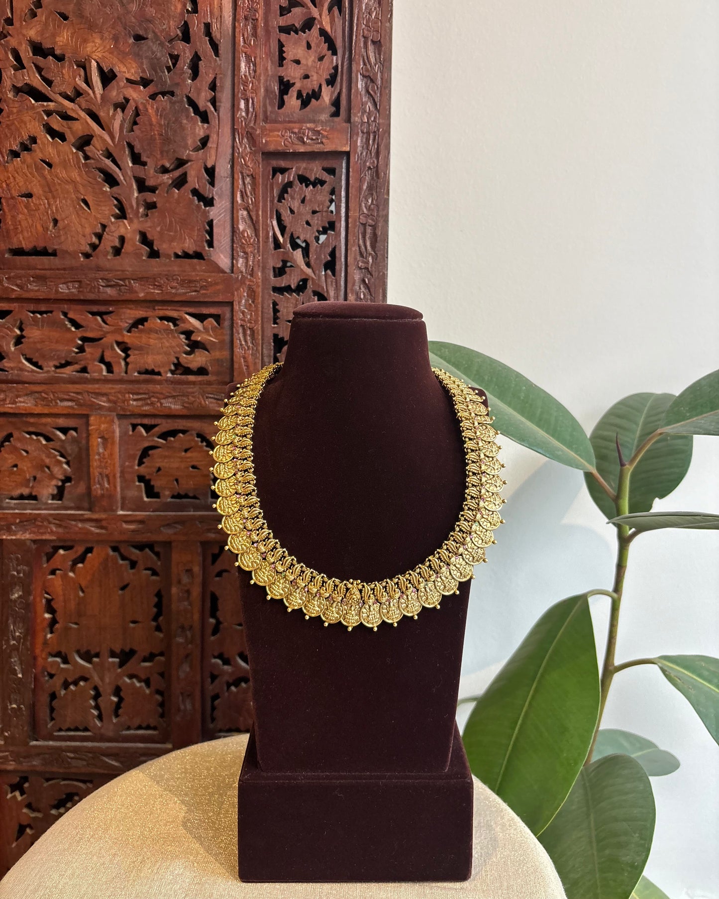 Lakshmi Peacock Kaasu Haram with Kundan Detailing  | NC304