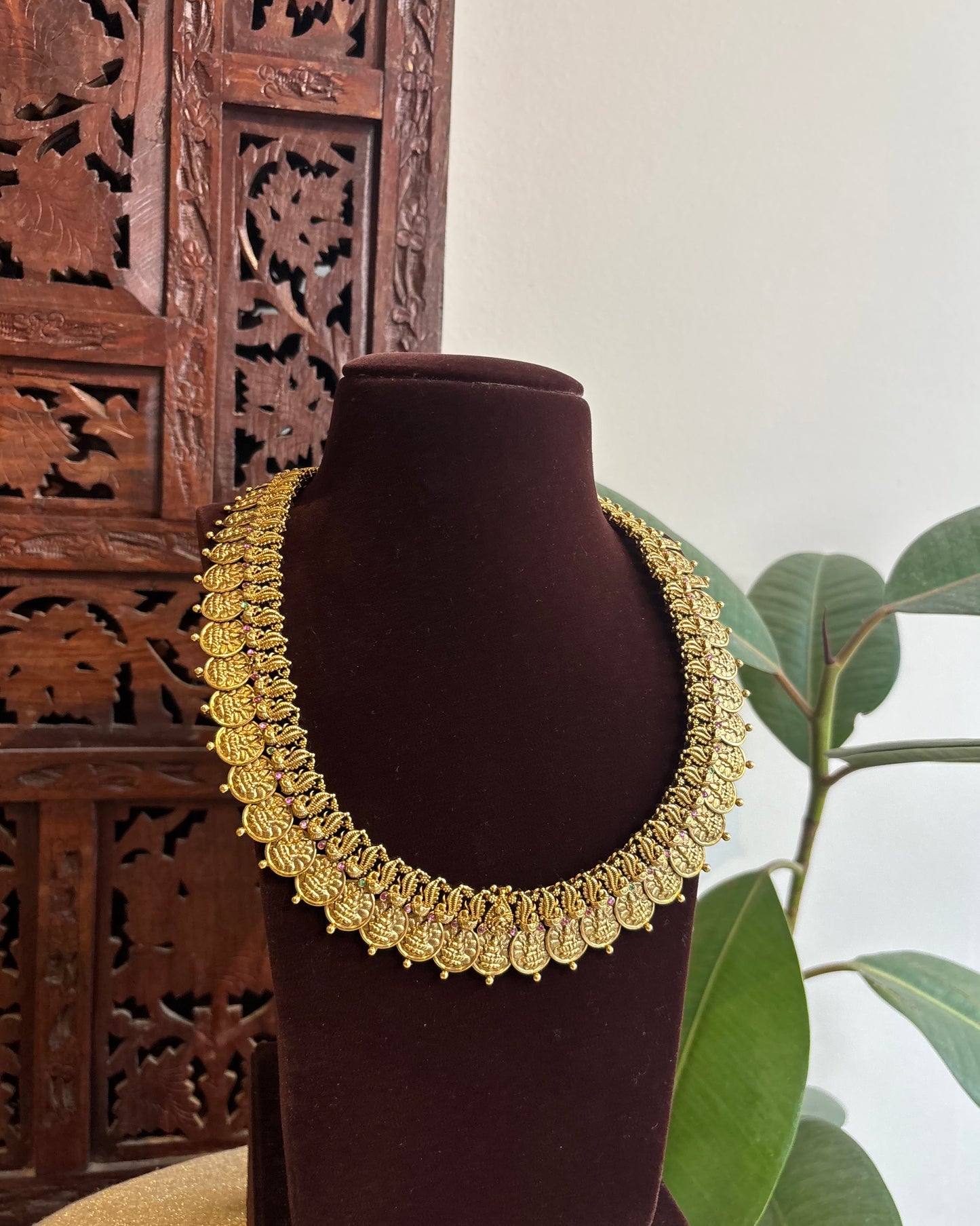 Lakshmi Peacock Kaasu Haram with Kundan Detailing  | NC304