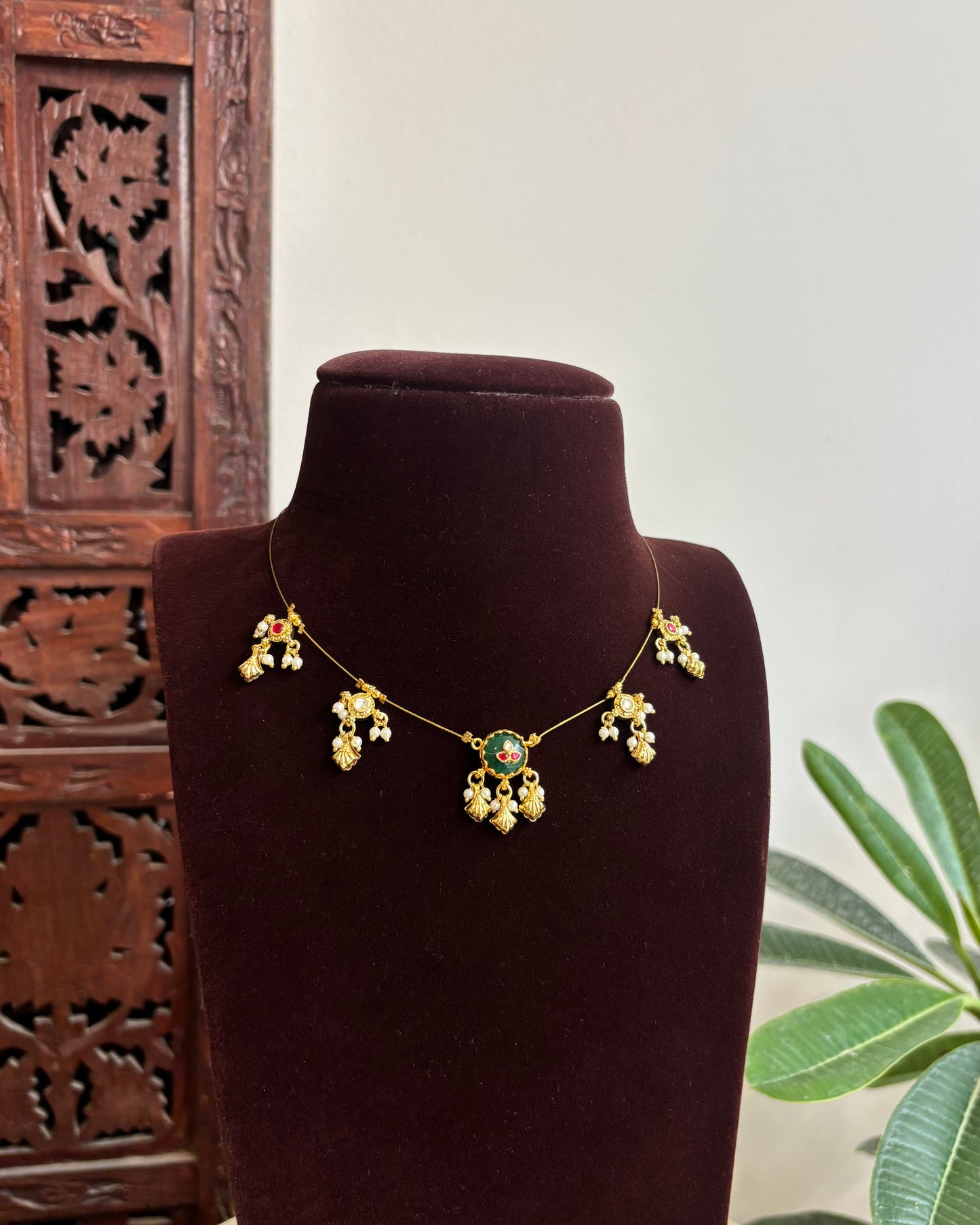 Jadau Kundan Invisible Chain Necklace with Earrings | NC416