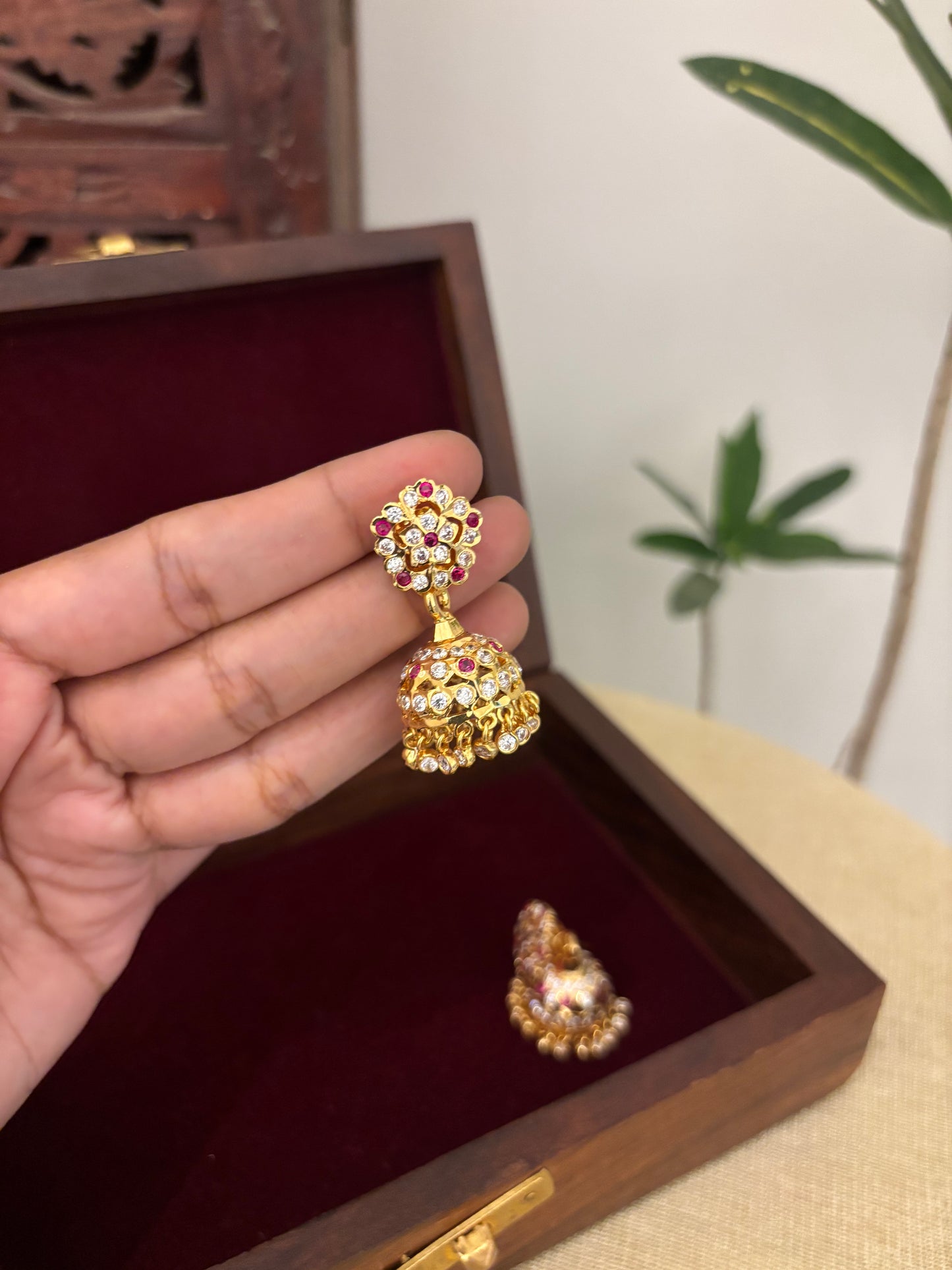 Vintage Impon Earrings – Classic Jhumkas | Ruby & White | ER378