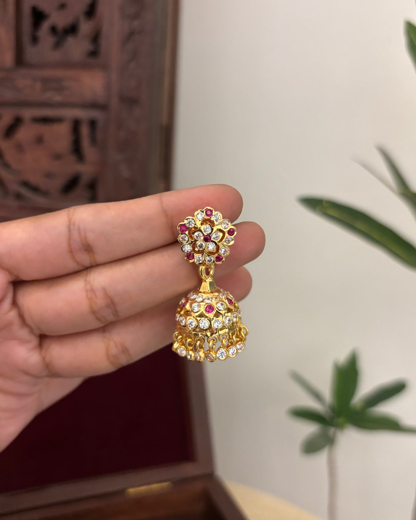 Vintage Impon Earrings – Classic Jhumkas | Ruby & White | ER378