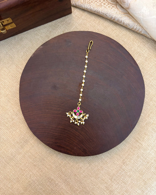 Jadau Kundan Maang Tikka with Pearl Chain | MT089