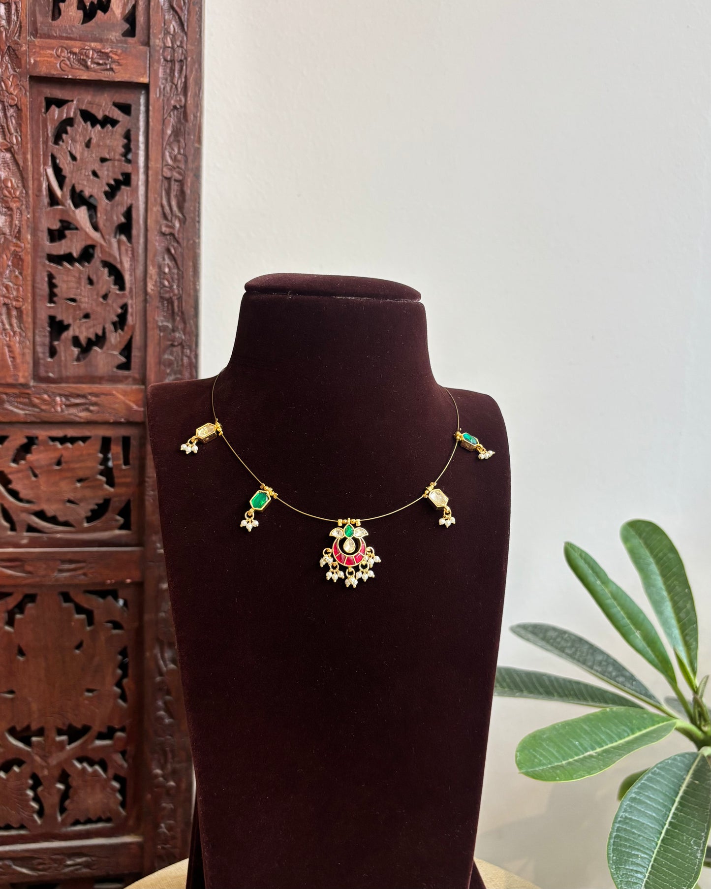 Jadau Kundan Invisible Chain Necklace with Earrings | NC417