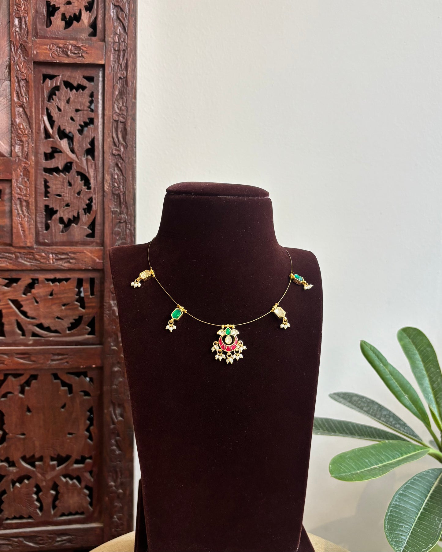 Jadau Kundan Invisible Chain Necklace with Earrings | NC417