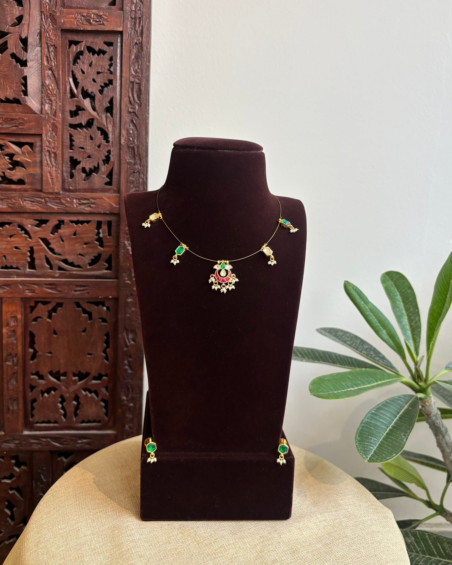 Jadau Kundan Invisible Chain Necklace with Earrings | NC417