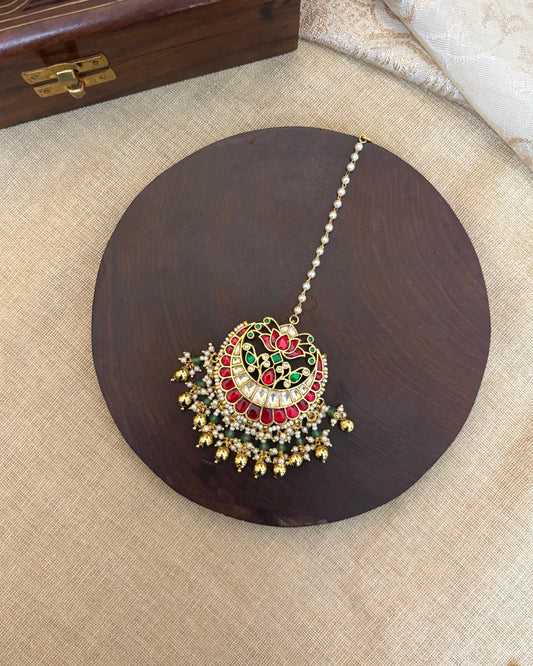 Jadau Kundan Lotus Motif Gold-Plated Maang Tikka | MT081
