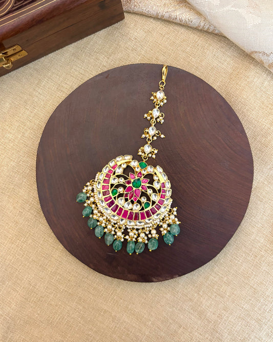 Gold-Plated Jadau Kundan Traditional Maang Tikka | MT085