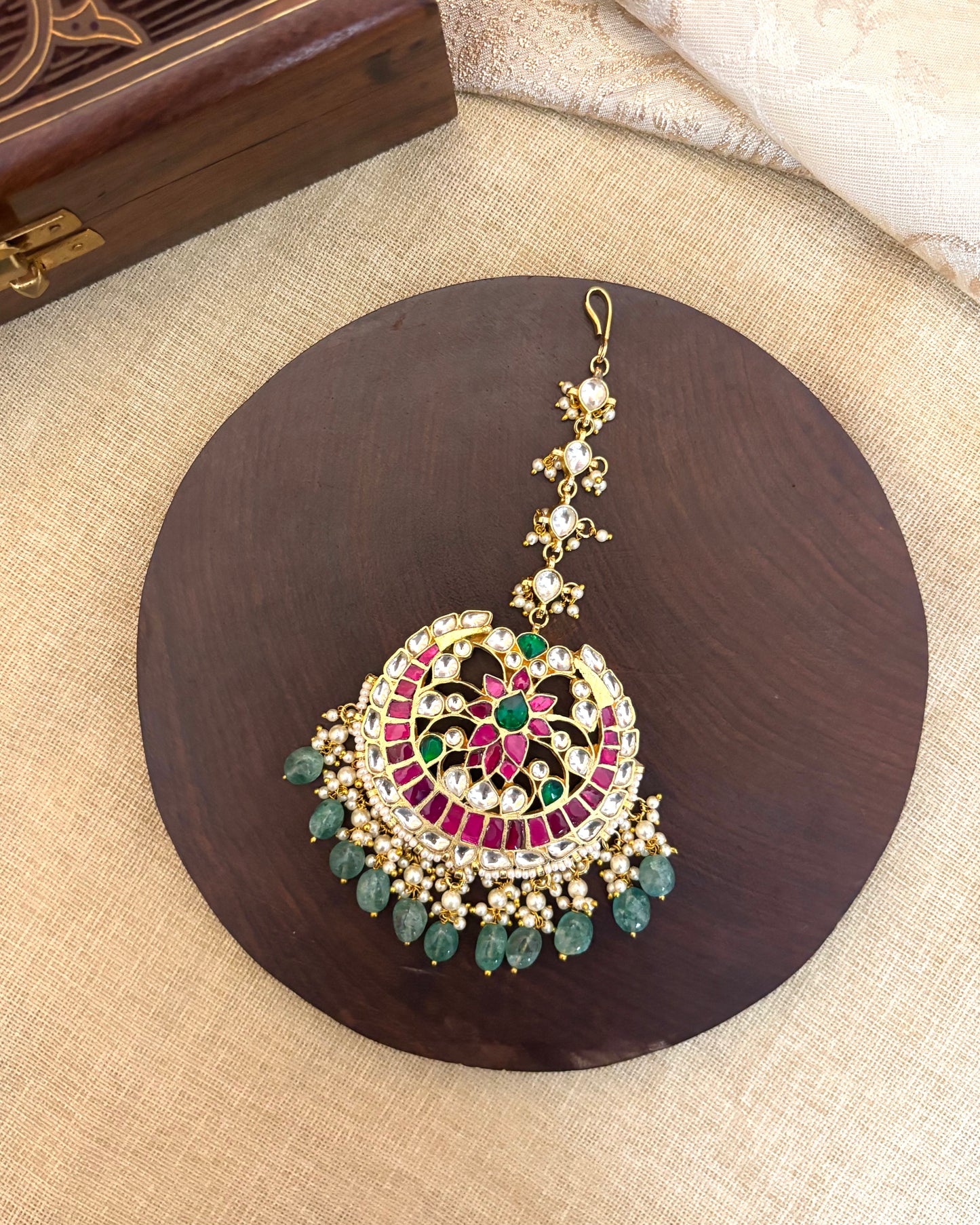 Gold-Plated Jadau Kundan Traditional Maang Tikka | MT085