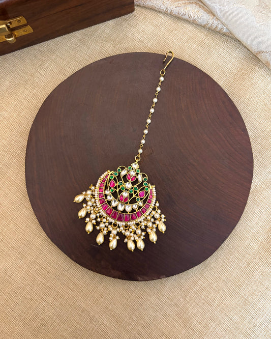 Jadau Kundan Lotus Motif Gold-Plated Maang Tikka | MT083