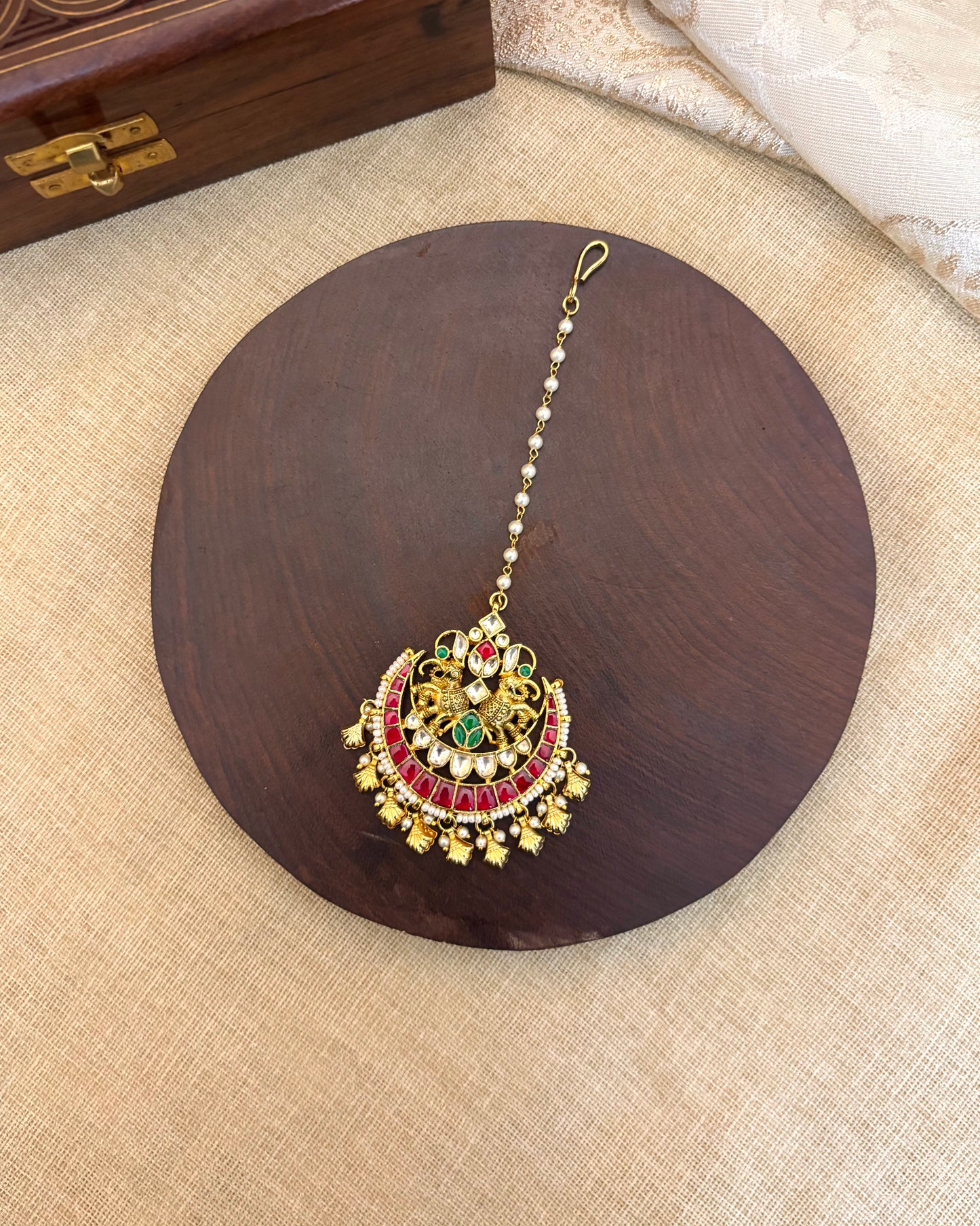 Gold-Plated Jadau Kundan Traditional Maang Tikka | MT082