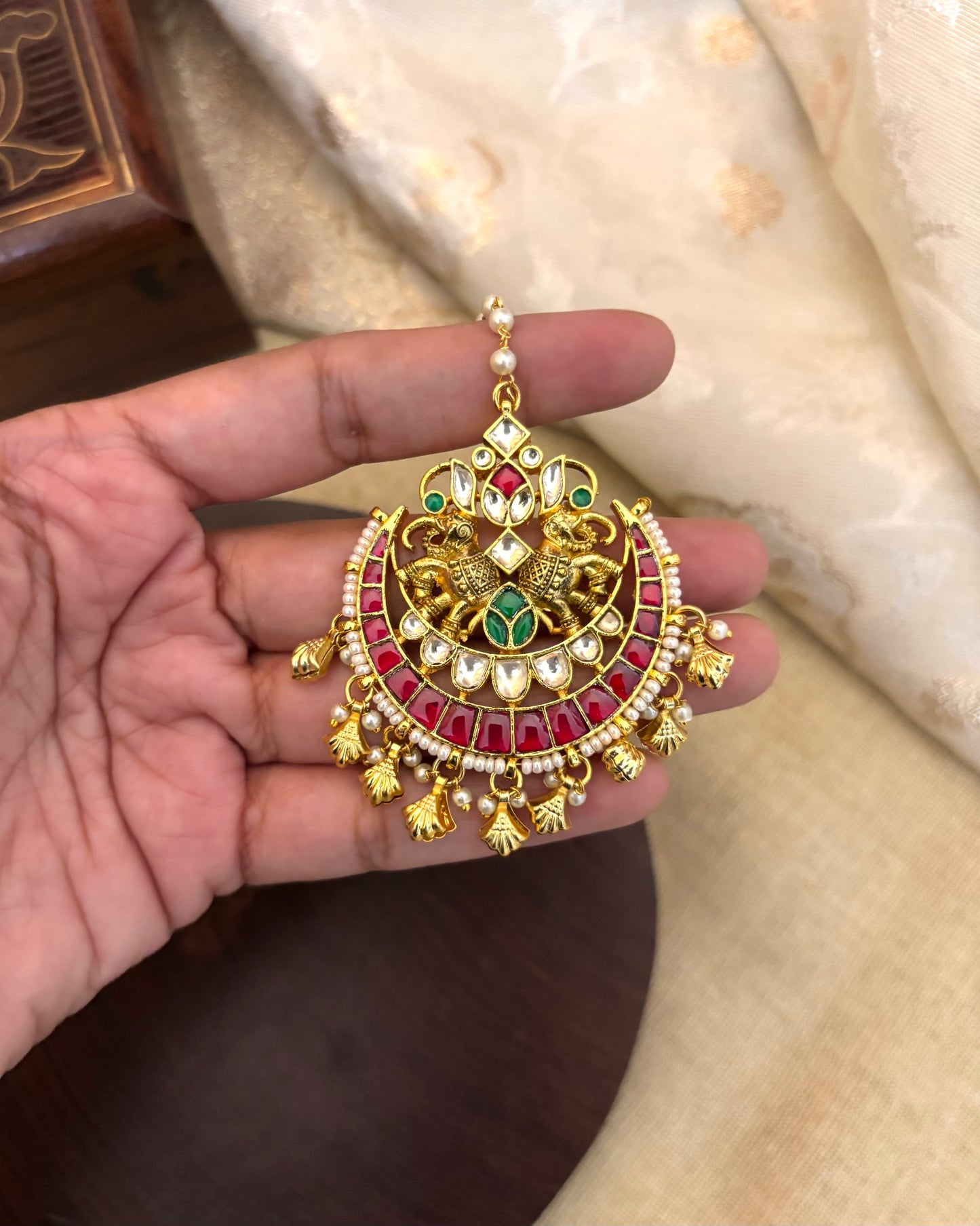 Gold-Plated Jadau Kundan Traditional Maang Tikka | MT082