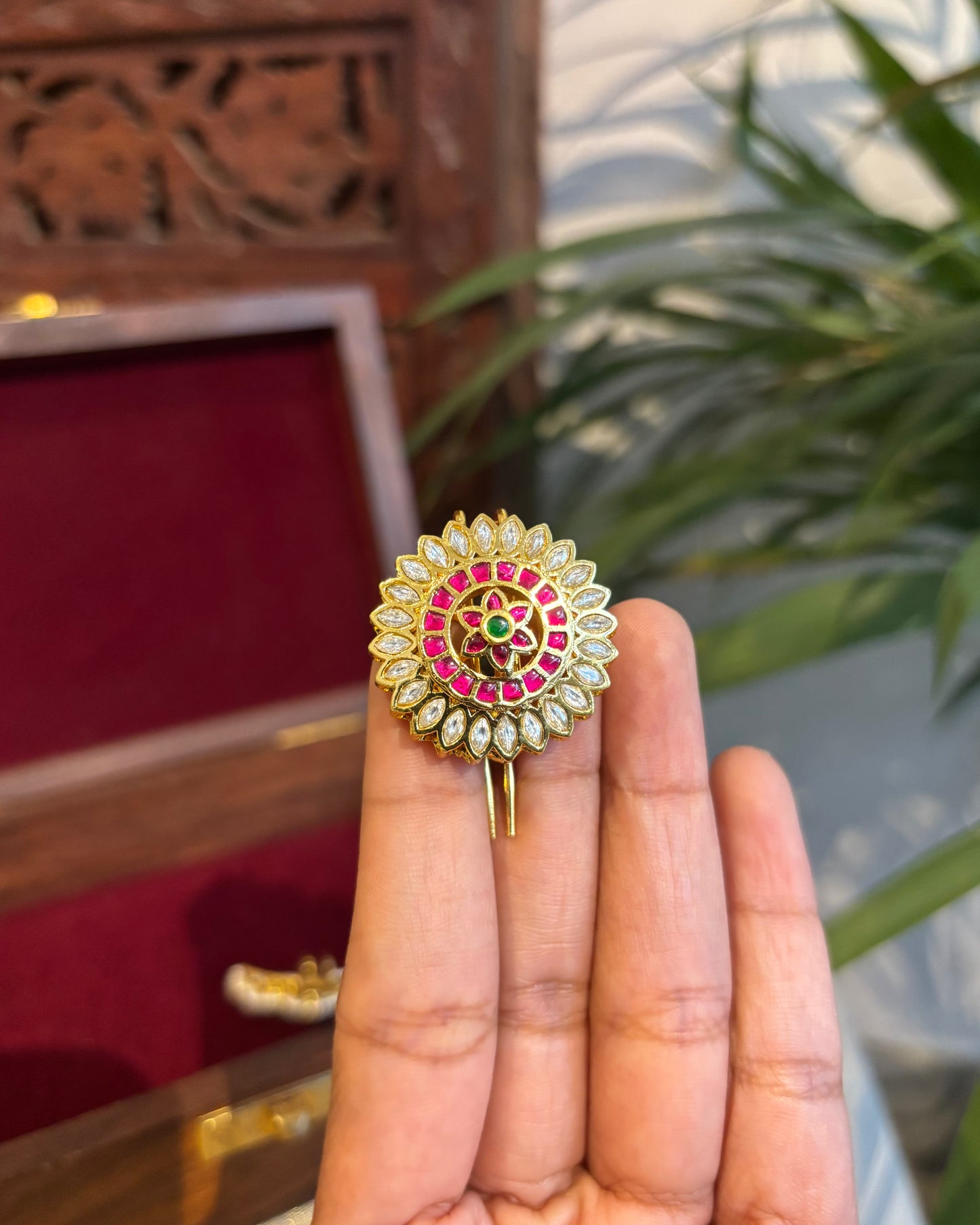 Jadau Kundan Sun & Moon Hair Accessory – Gold Plated Traditional Set | HA249