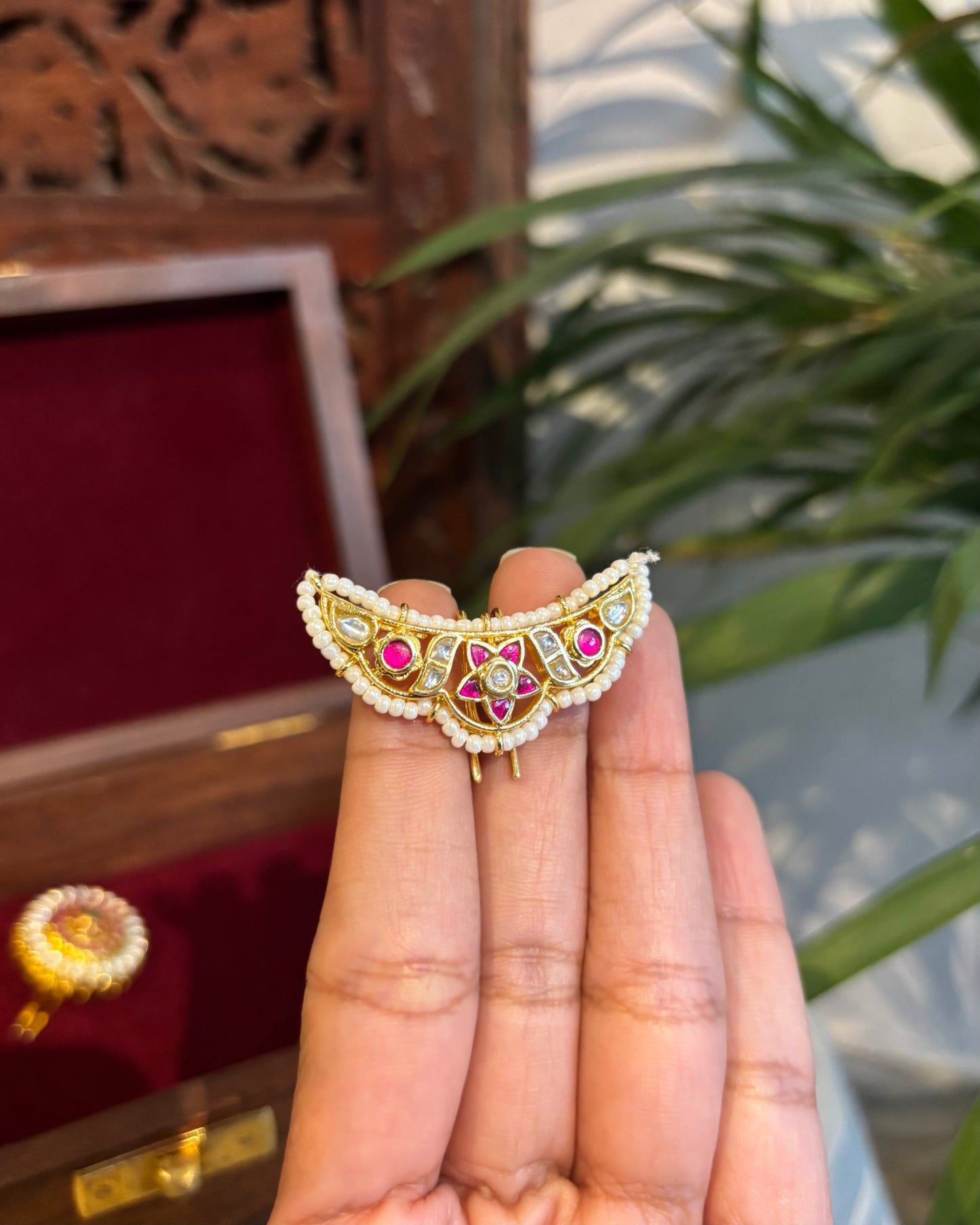 Jadau Kundan Sun & Moon Hair Accessory – Gold Plated Traditional Set | HA249