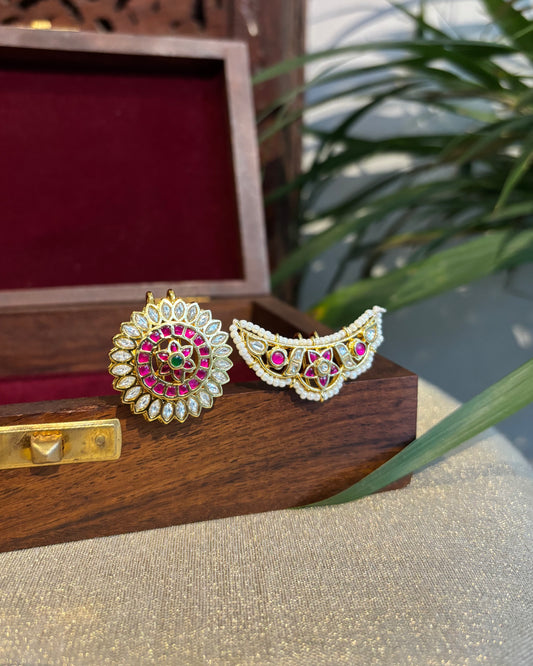 Jadau Kundan Sun & Moon Hair Accessory – Gold Plated Traditional Set | HA249