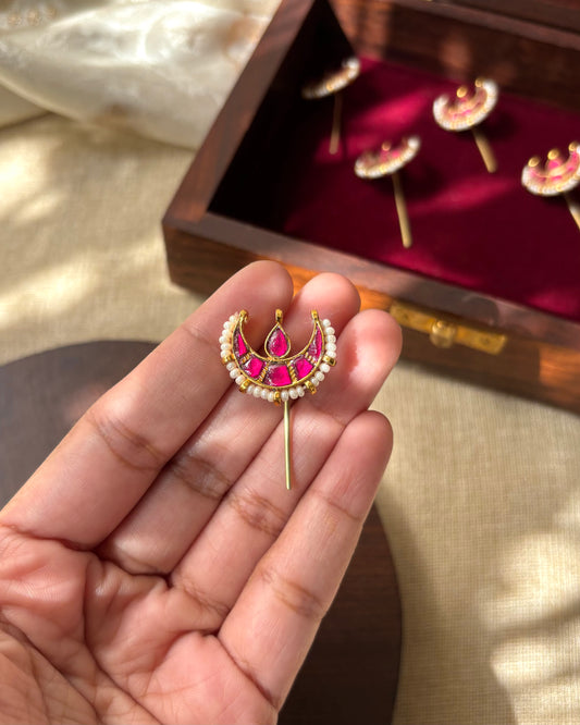 Handcrafted Chand Hair Pins – Jadau Kundan & Pearls | HA119