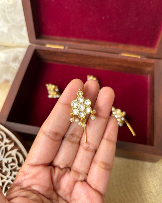 White Jadau Kundan Floral Hair Pin | HA121