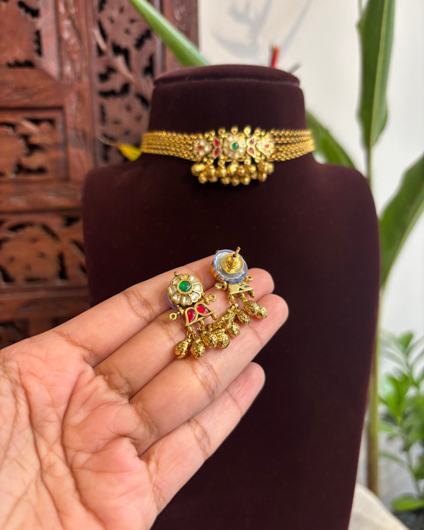 KundanChain Choker with Earrings | Handmade Gold Plated | NC199