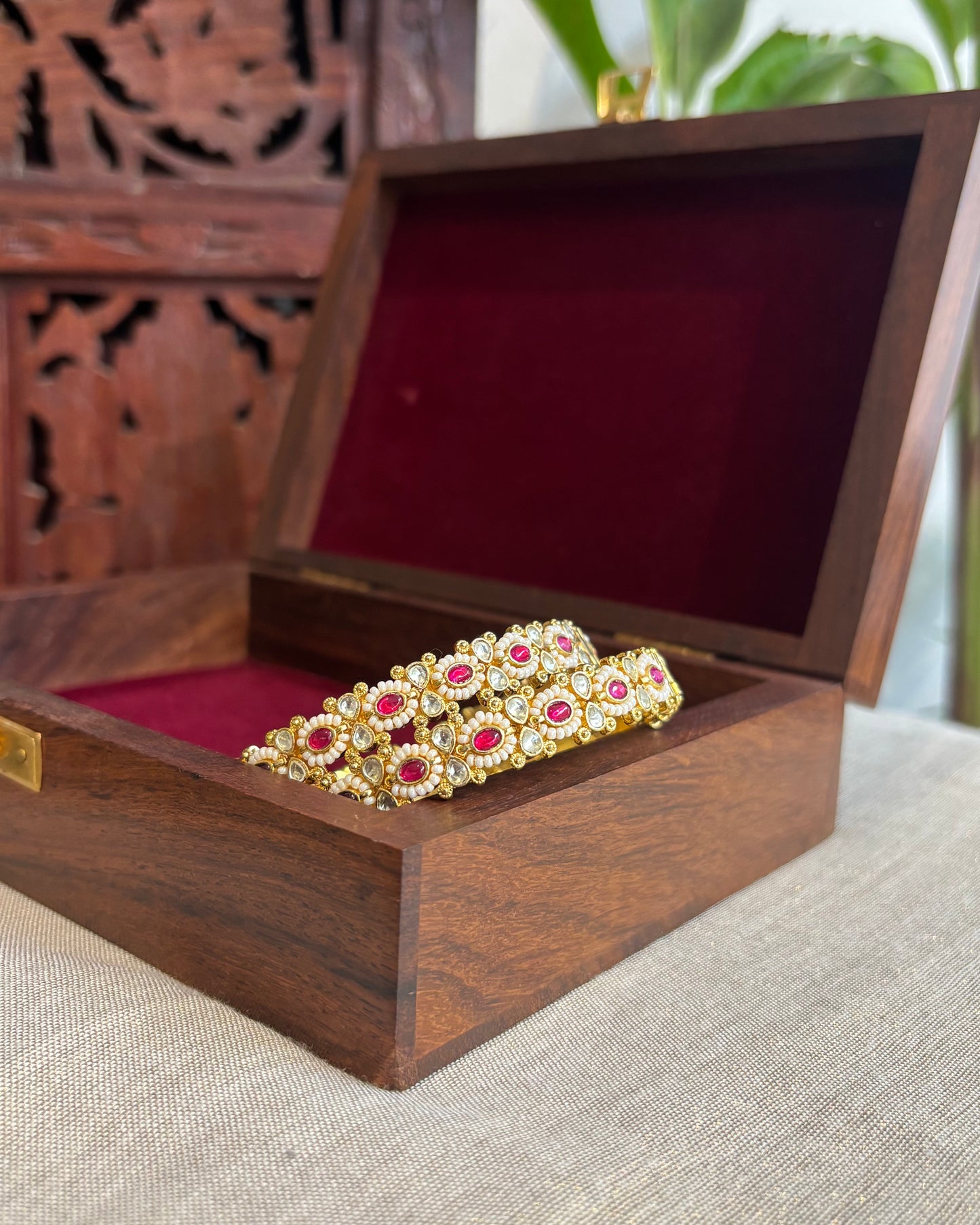 Ruby White Jadau Kundan Bangles | BA020