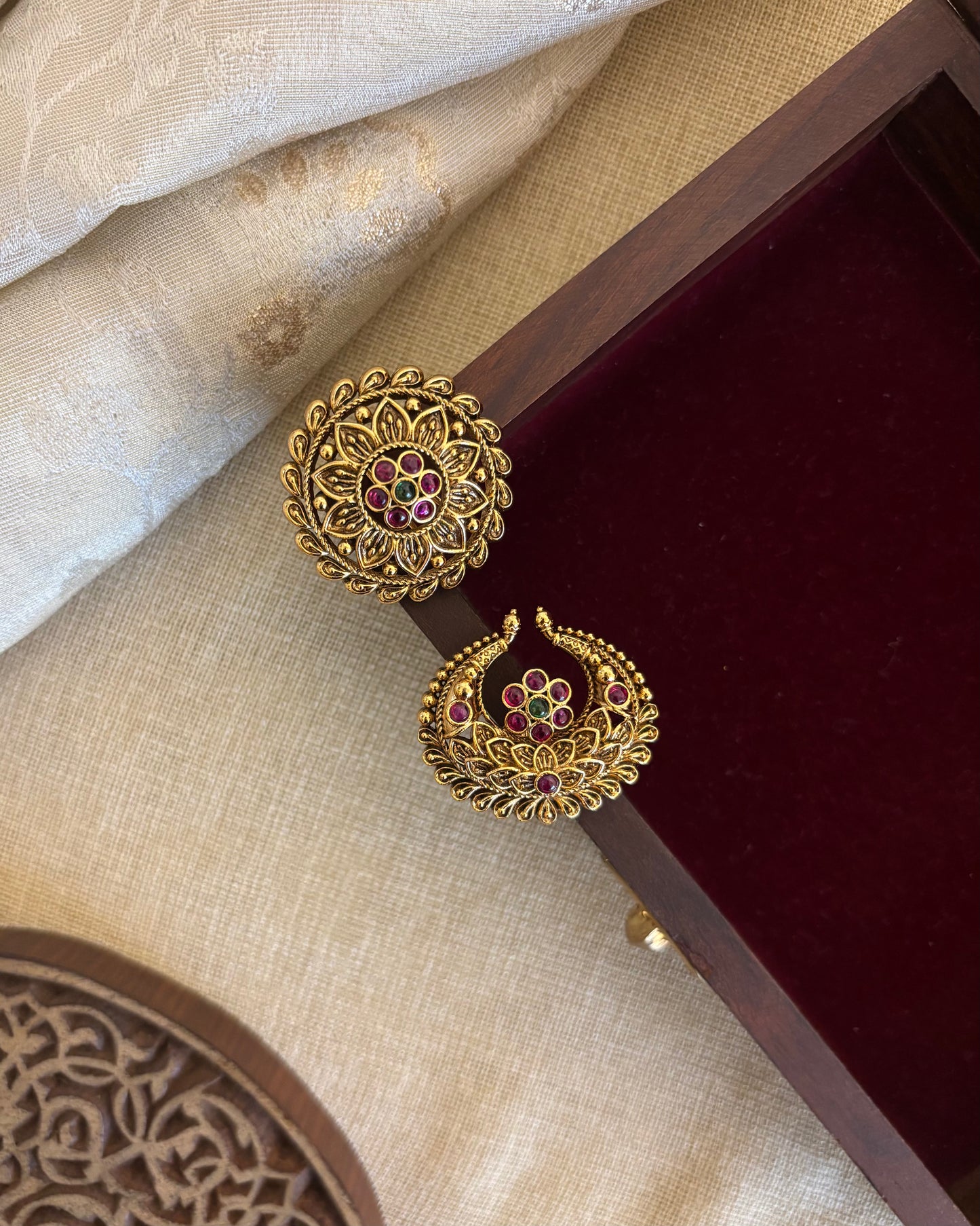 Antqiue Sun & Moon Hair Accessory – Traditional Set | Ruby & Green | HA342