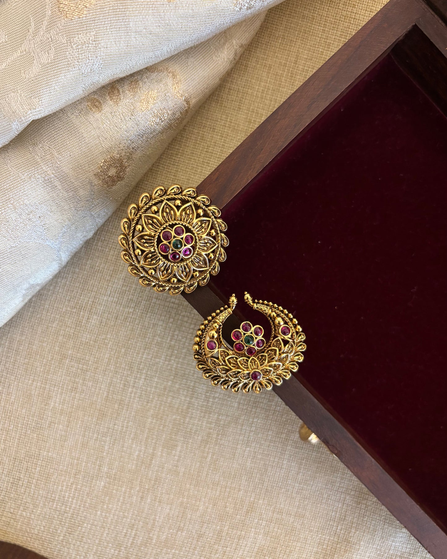 Antqiue Sun & Moon Hair Accessory – Traditional Set | Ruby & Green | HA342