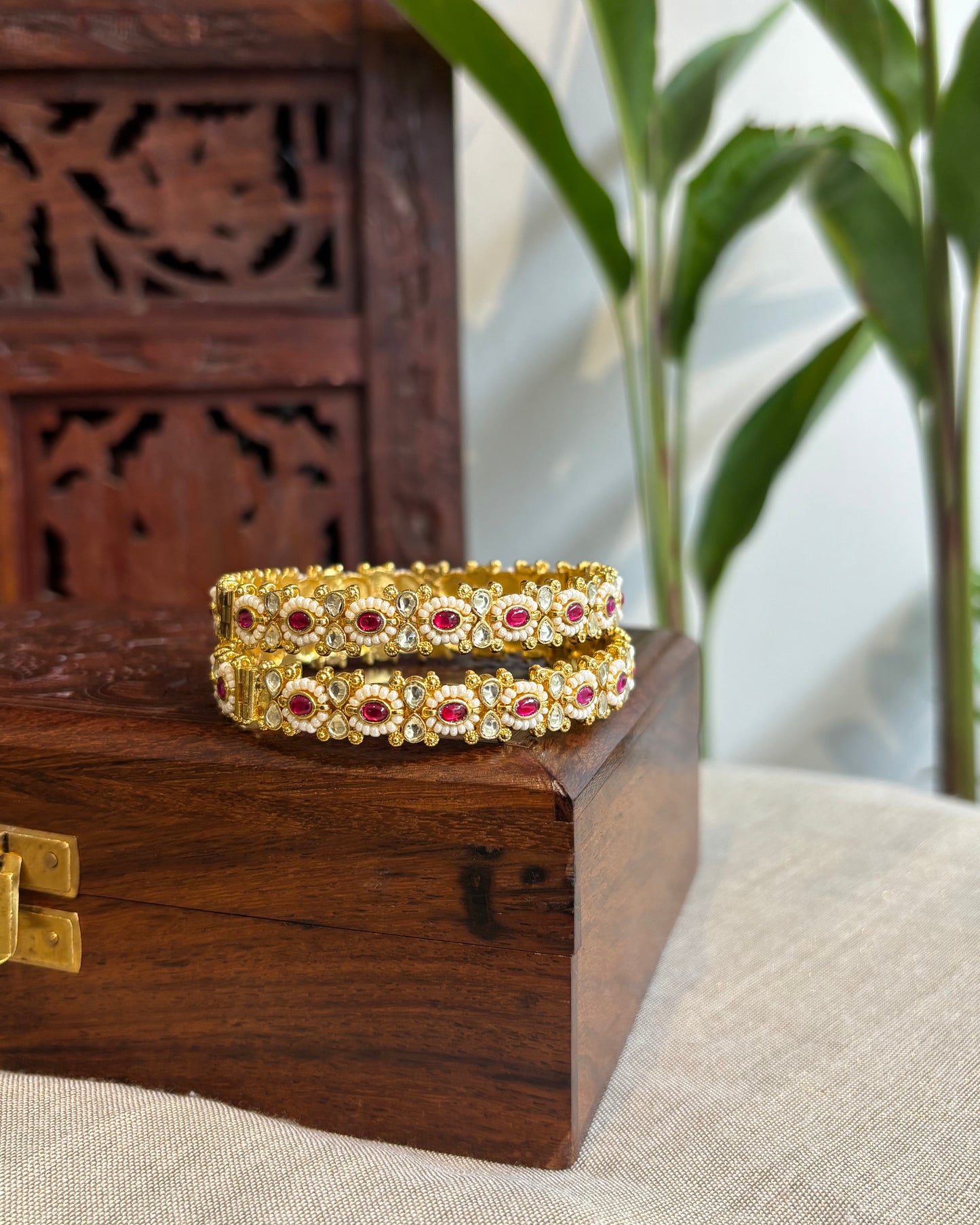 Ruby White Jadau Kundan Bangles | BA020