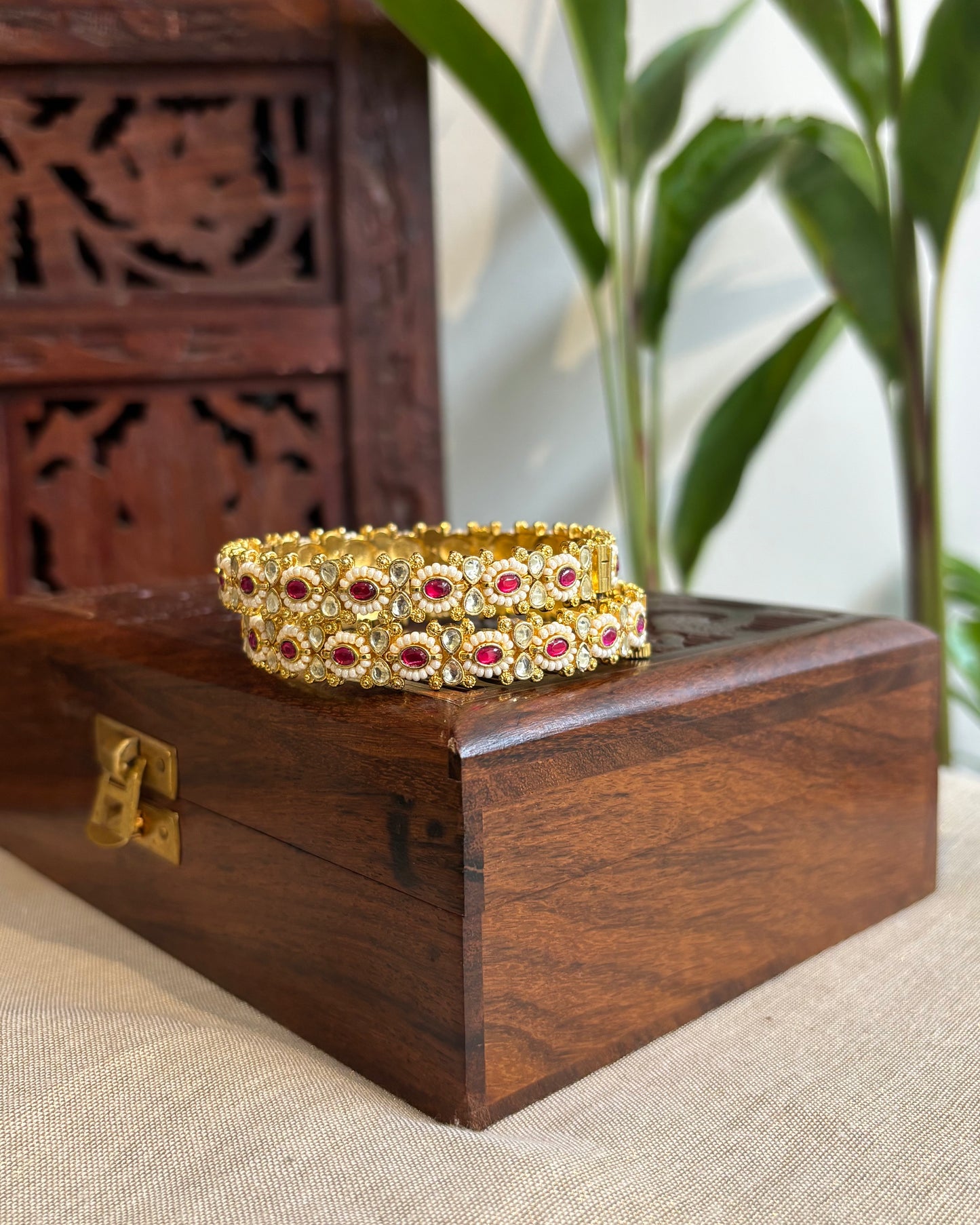 Ruby White Jadau Kundan Bangles | BA020