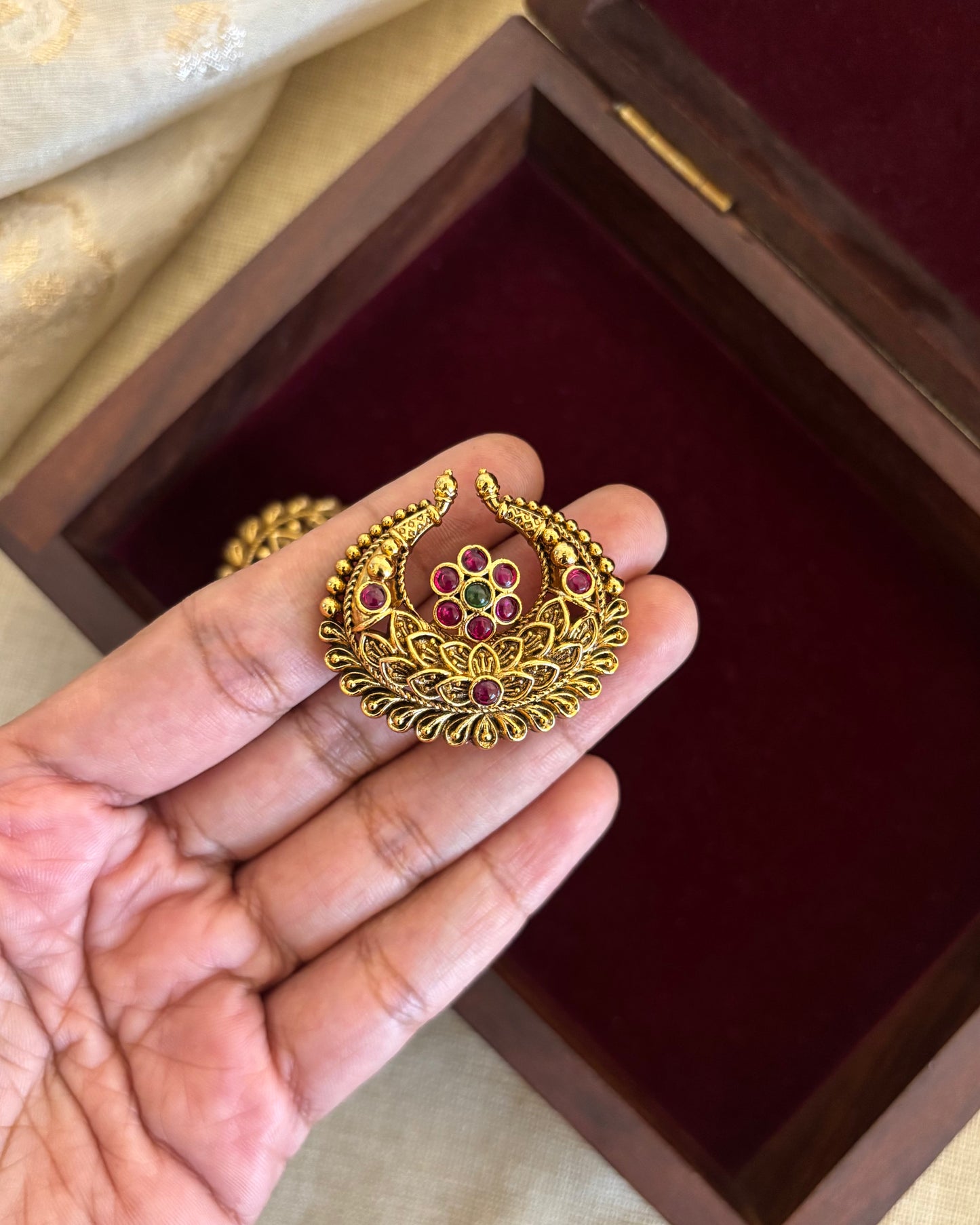 Antqiue Sun & Moon Hair Accessory – Traditional Set | Ruby & Green | HA342