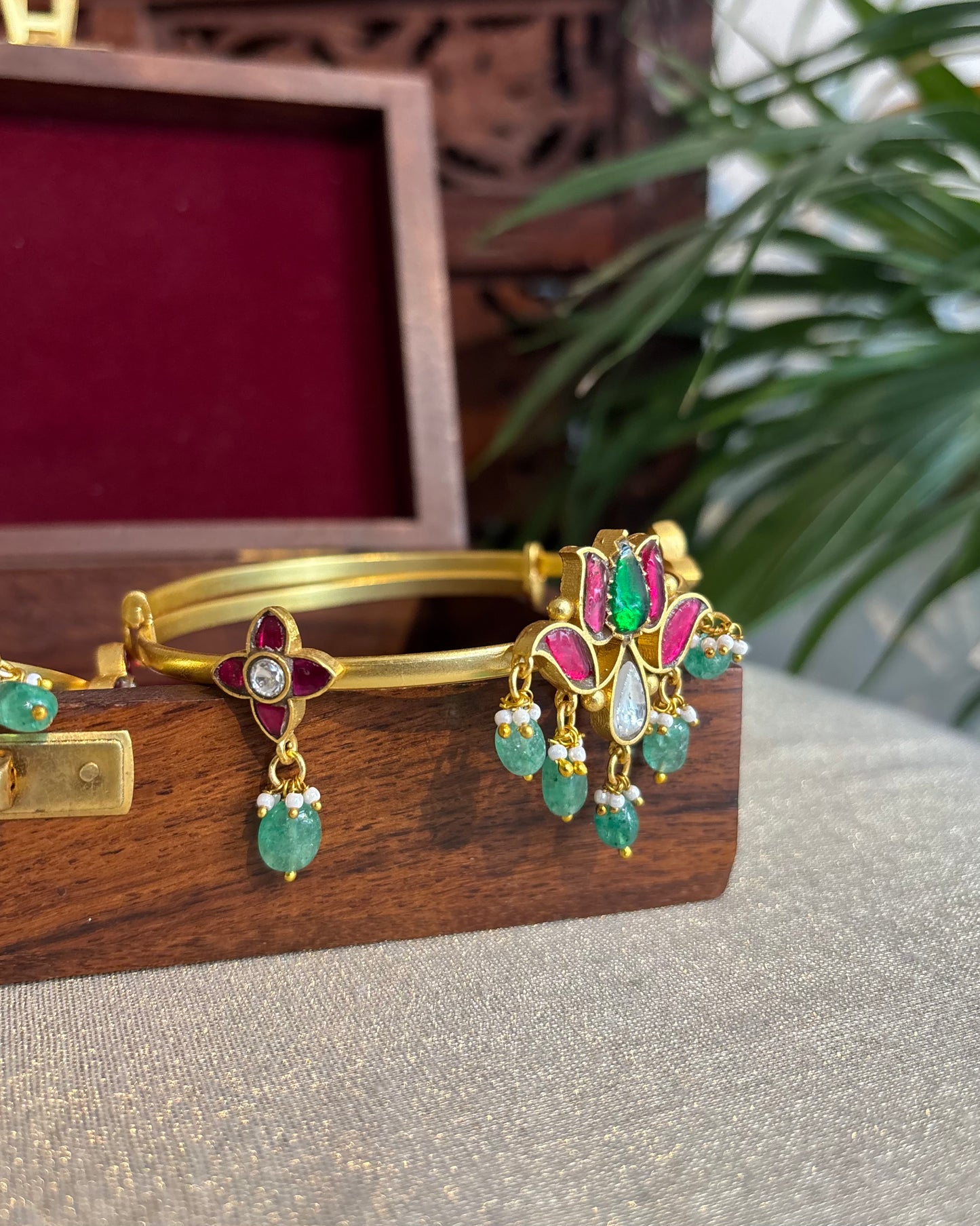 Lotus Jadau Kundan Armlets – Adjustable Fit | AR003