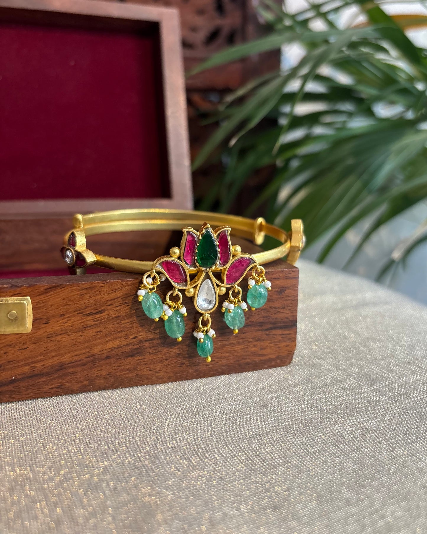 Lotus Jadau Kundan Armlets – Adjustable Fit | AR003