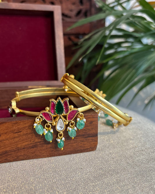 Lotus Jadau Kundan Armlets – Adjustable Fit | AR003