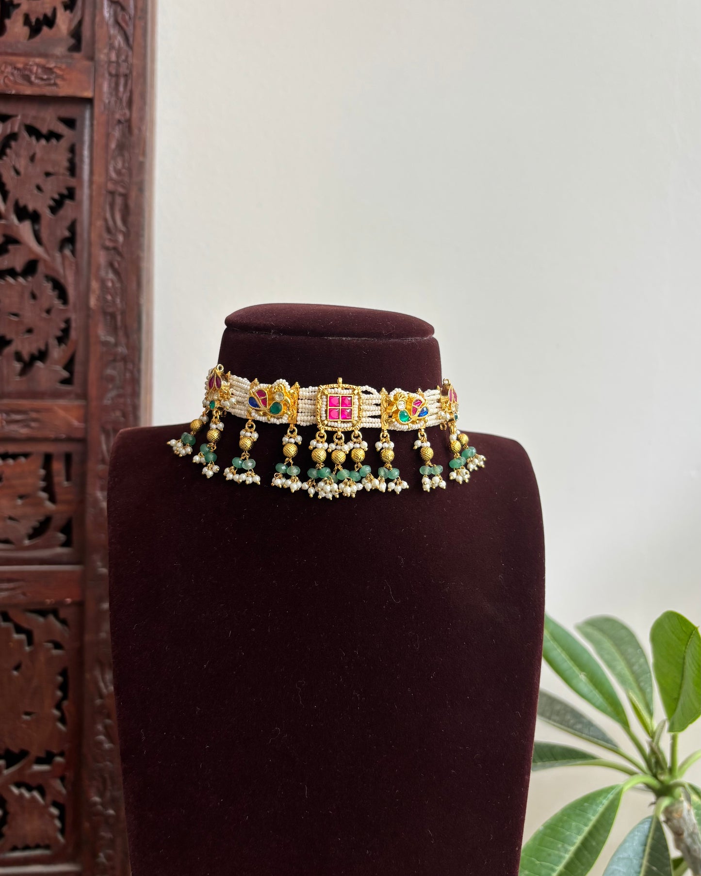 Festive Pearl Kundan Choker set with Charms – Traditional Handcrafted Jewellery| NC437