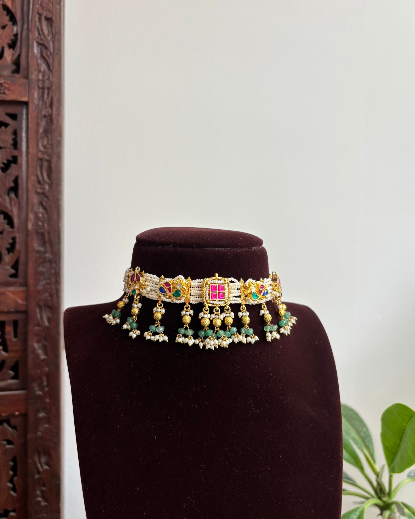 Festive Pearl Kundan Choker set with Charms – Traditional Handcrafted Jewellery| NC437