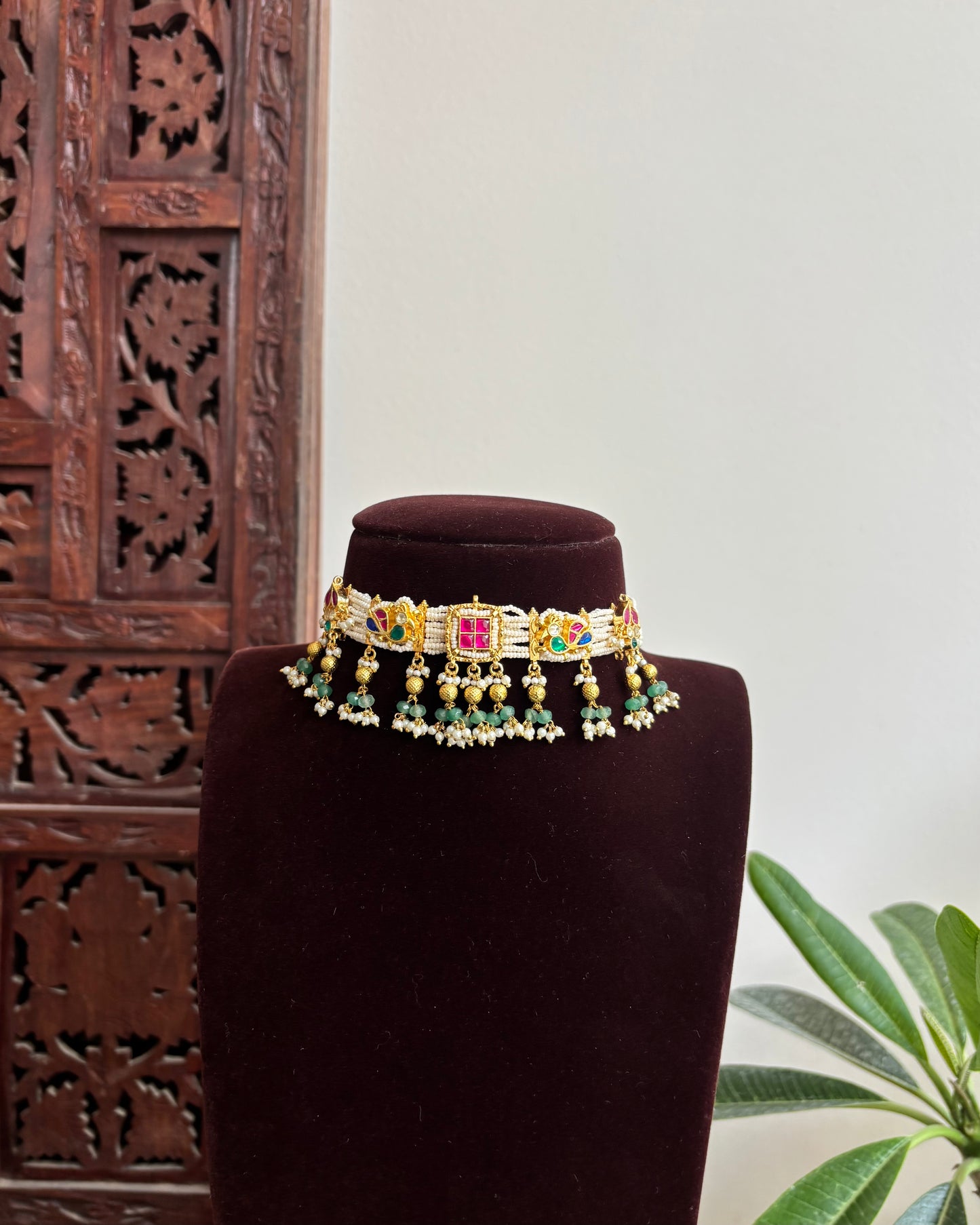 Festive Pearl Kundan Choker set with Charms – Traditional Handcrafted Jewellery| NC437