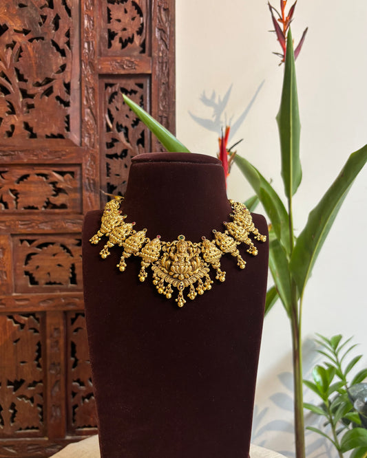 Lakshmi Gold-Finish Temple Necklace Set with Earrings | NC201