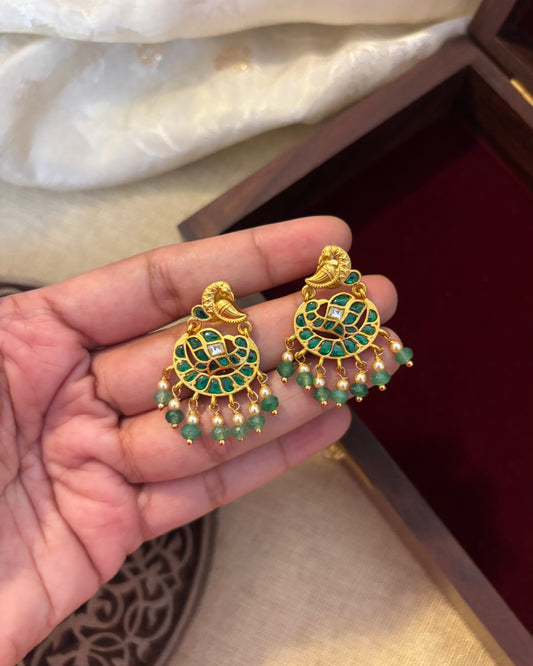 Peacock : Green Jadau Kundan Stud Earrings | ER093